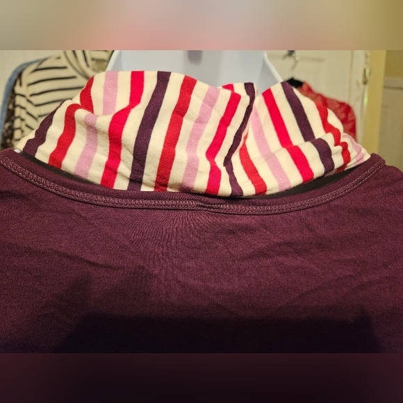 #094 LLBean Solid long sleeve Knit w Striped Scarf. Varies color - Picture 5 of 9